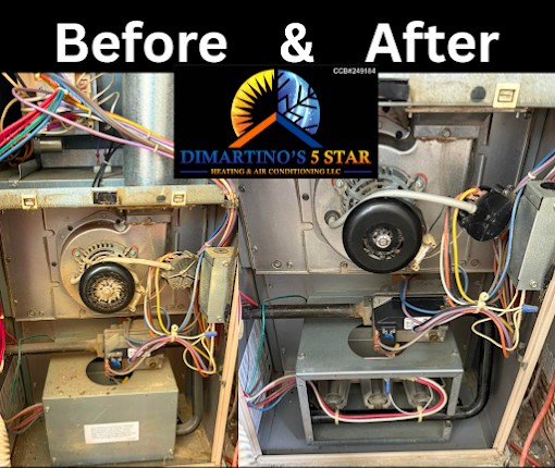 Before and after AC maintenance service showing clean vs dirty HVAC components Salem Oregon