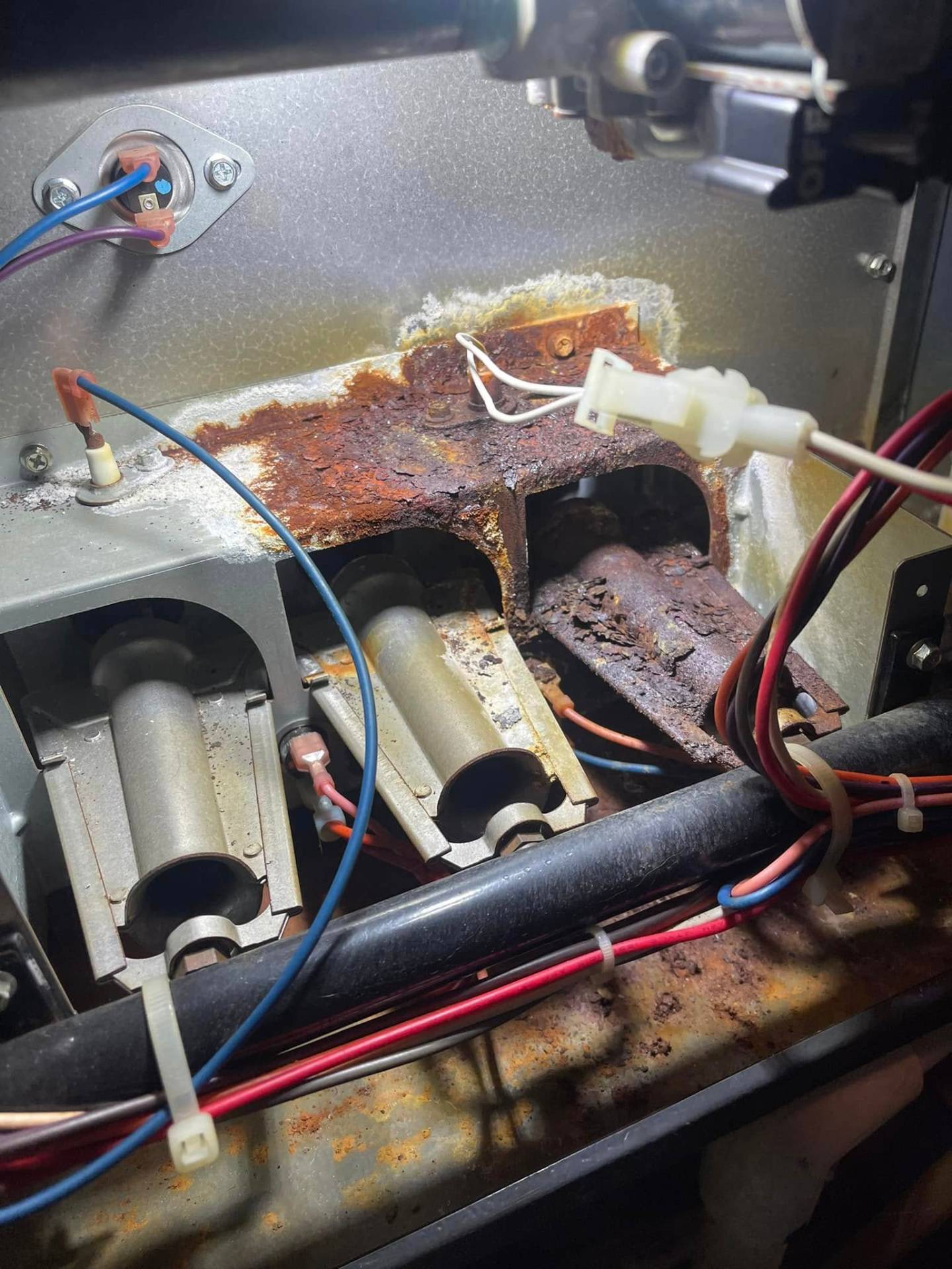Corroded furnace heat exchanger requiring professional repair Salem Oregon HVAC emergency service
