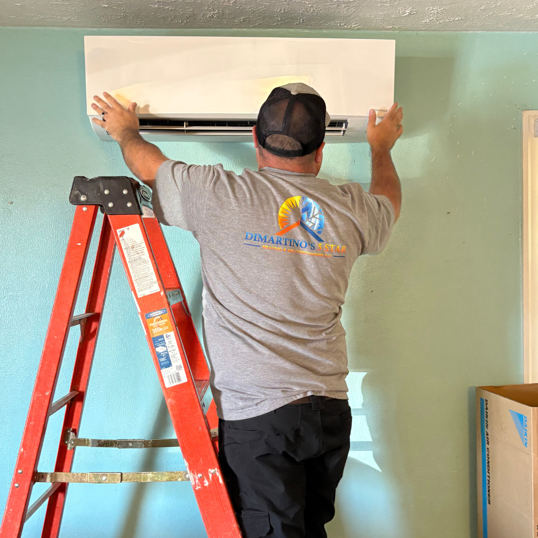 Professional wall-mounted mini split installation by DiMartino's certified HVAC technician